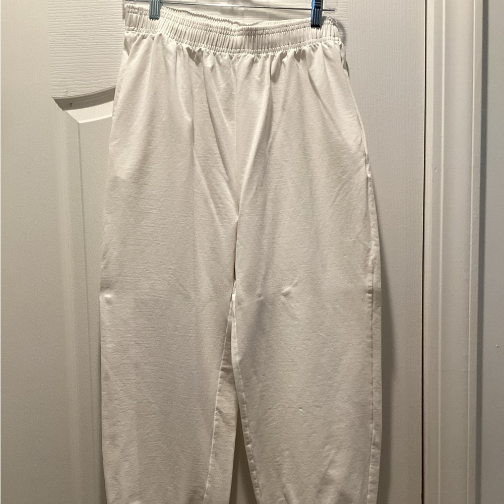 White Elastic Waist Jogger  Pants